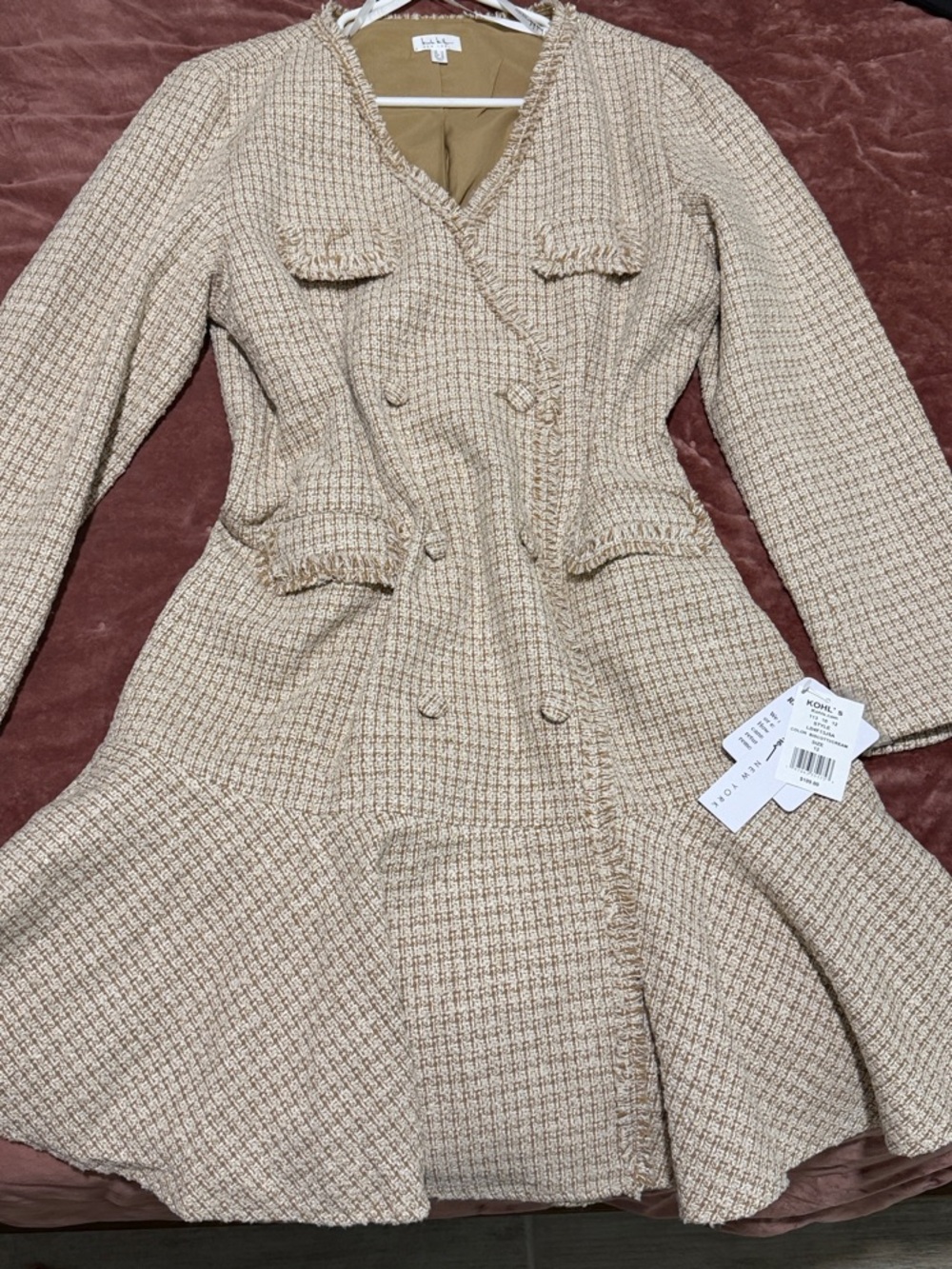 Nicole Miller Beige Tweed Fit-and-Flare Jacket Dress